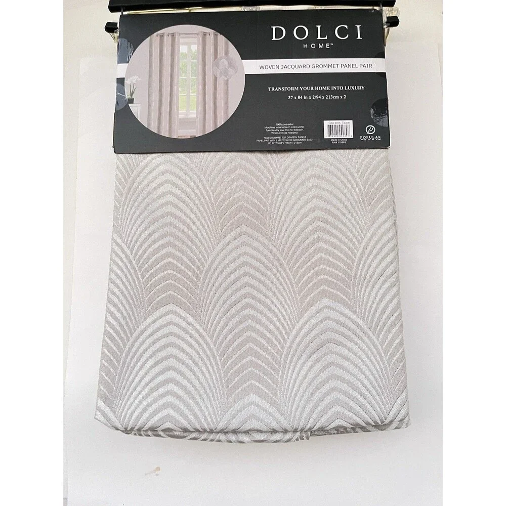 Dolci Home Geo Arch Jacquard Curtains Set 2 Panels 37x84 Taupe Grommet